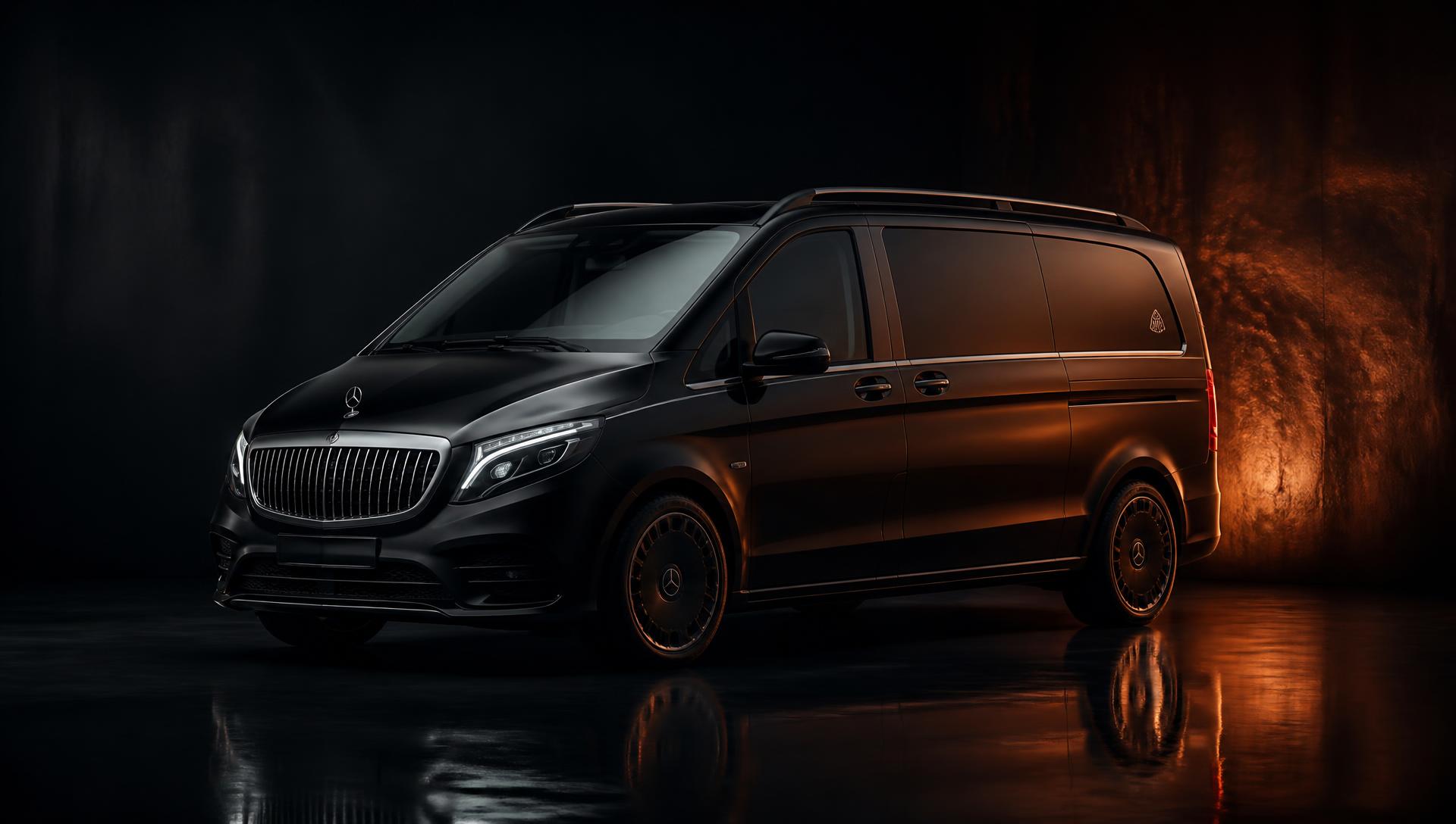 Mercedes-Maybach premium van sous éclairage braise